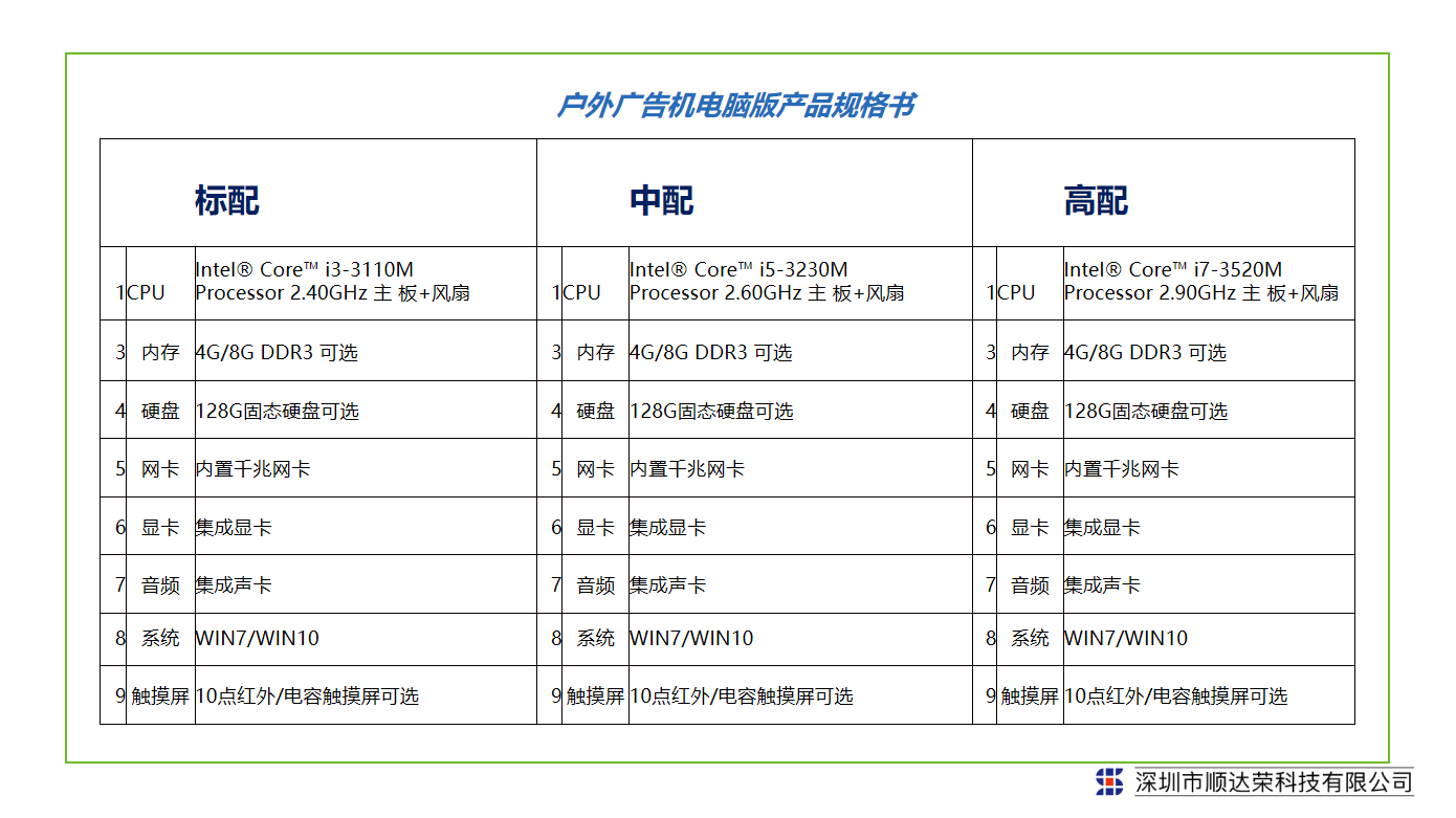 户外广告机电脑版产品规格书