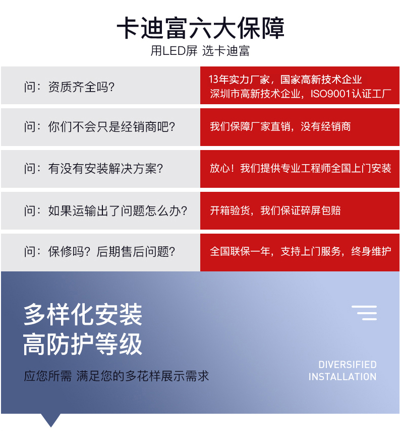 卡迪富小间距led全彩显示屏六大保障