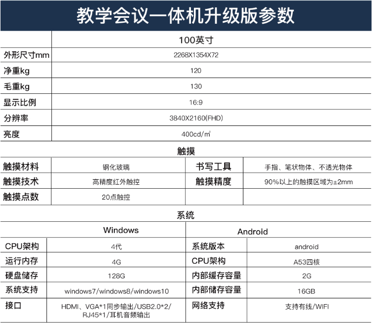 会议平板多媒体教学一体机参数